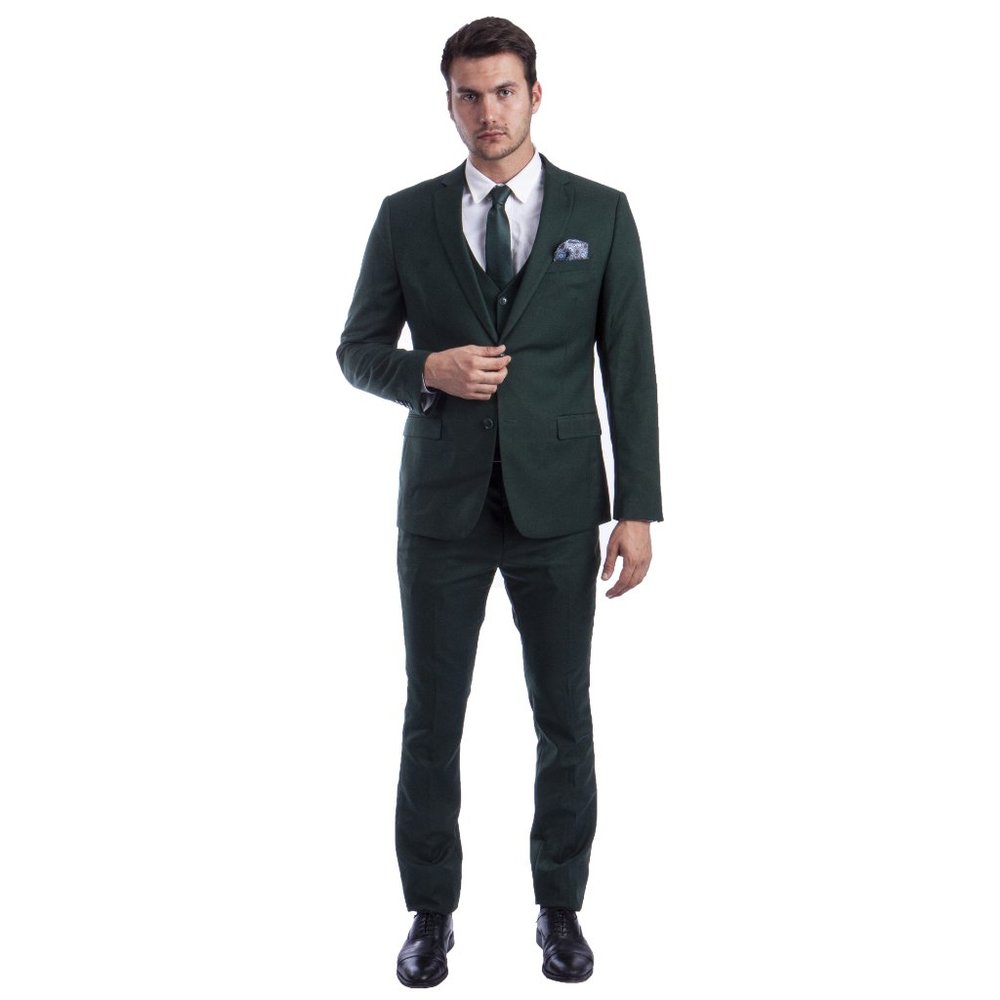 Men's Skinny-Fit 3pc Green Suit by Sean Alexander